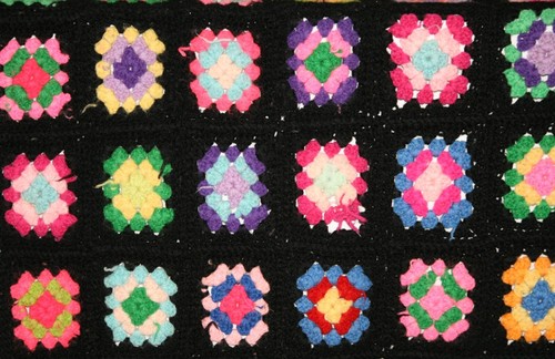 Granny Afghan 45x77 Pink Green Blue Yellow Red Purple w/Black Border Lap Blanket - Picture 10 of 22