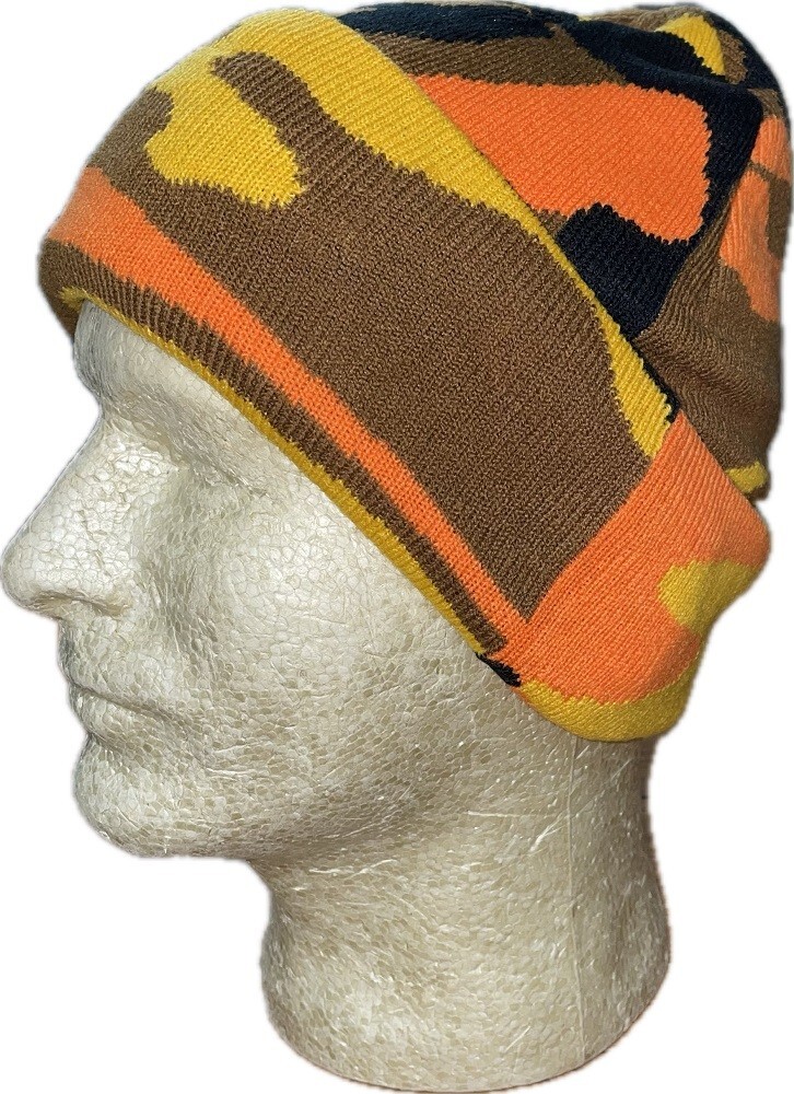 Military Camo Knit Beanie in Orange Black and Yellow for Hunting-image