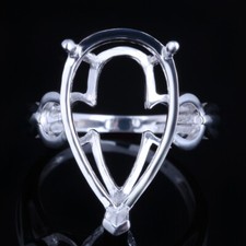 Sterling Silver Engagement Wedding Ring Semi Mount Big Stone Lovely Pear Ring