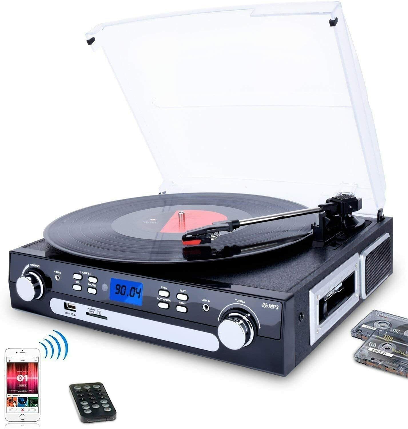 Tourne Disque Bluetooth Vintage Idée Cadeau Idéal pour Mélomane