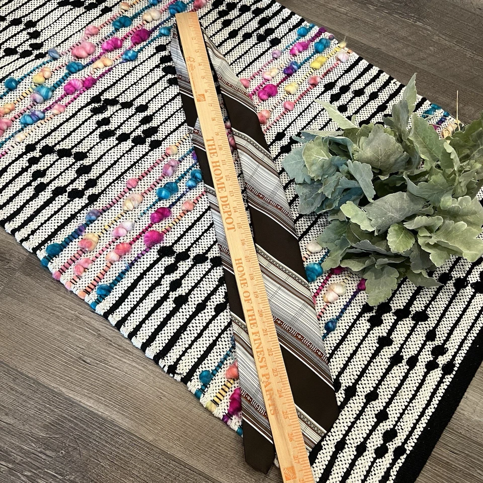 Corbata Prince Bellini Vintage Estilo Italiano Marrón Tostado Rojo Óxido Rayas Poliéster Foto 4 de 4