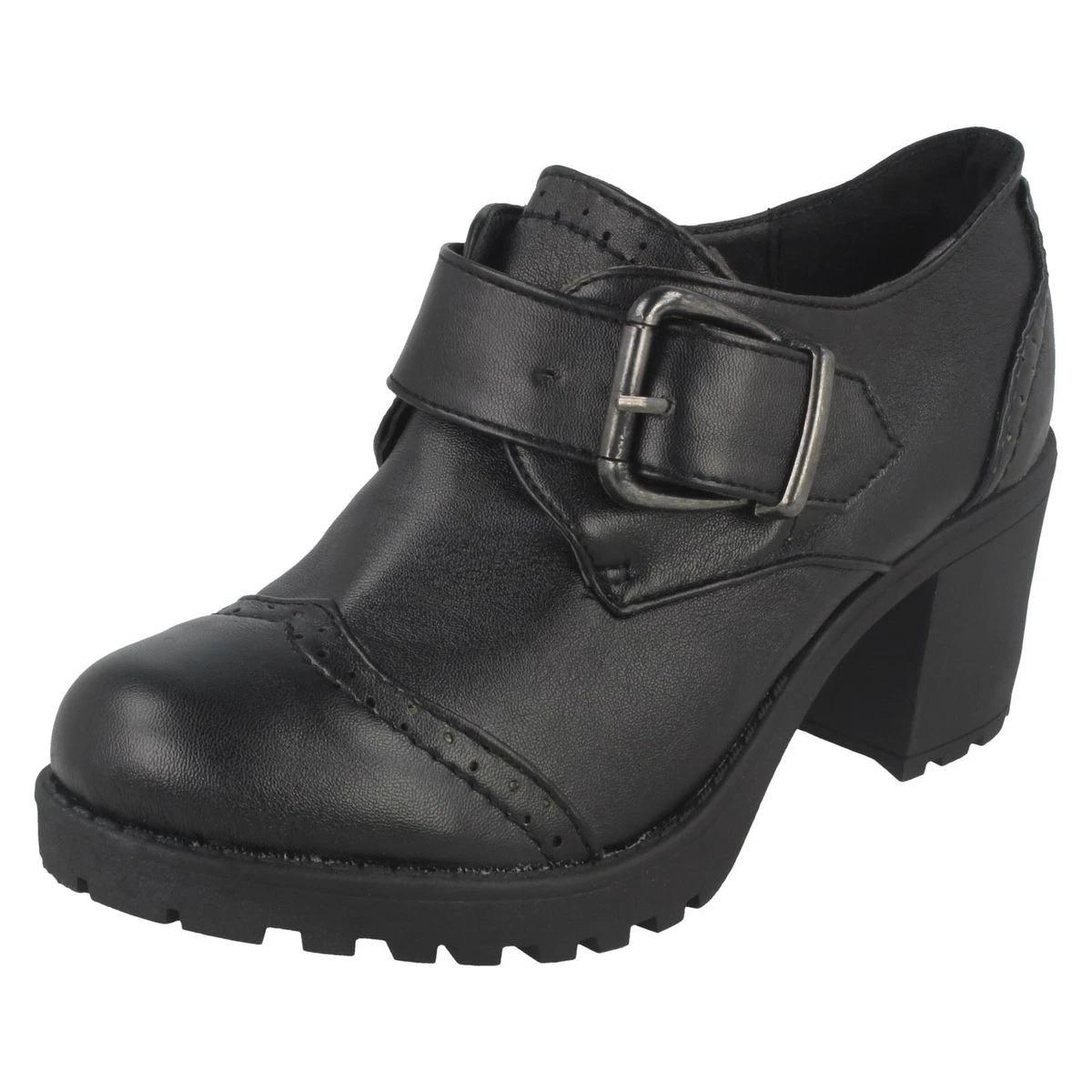 Girls Chunky Heeled School Shoes Red Tag