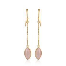 Rose Chalcedony Gemstone Designer 925 Silver Gold Plated Chain Earrings