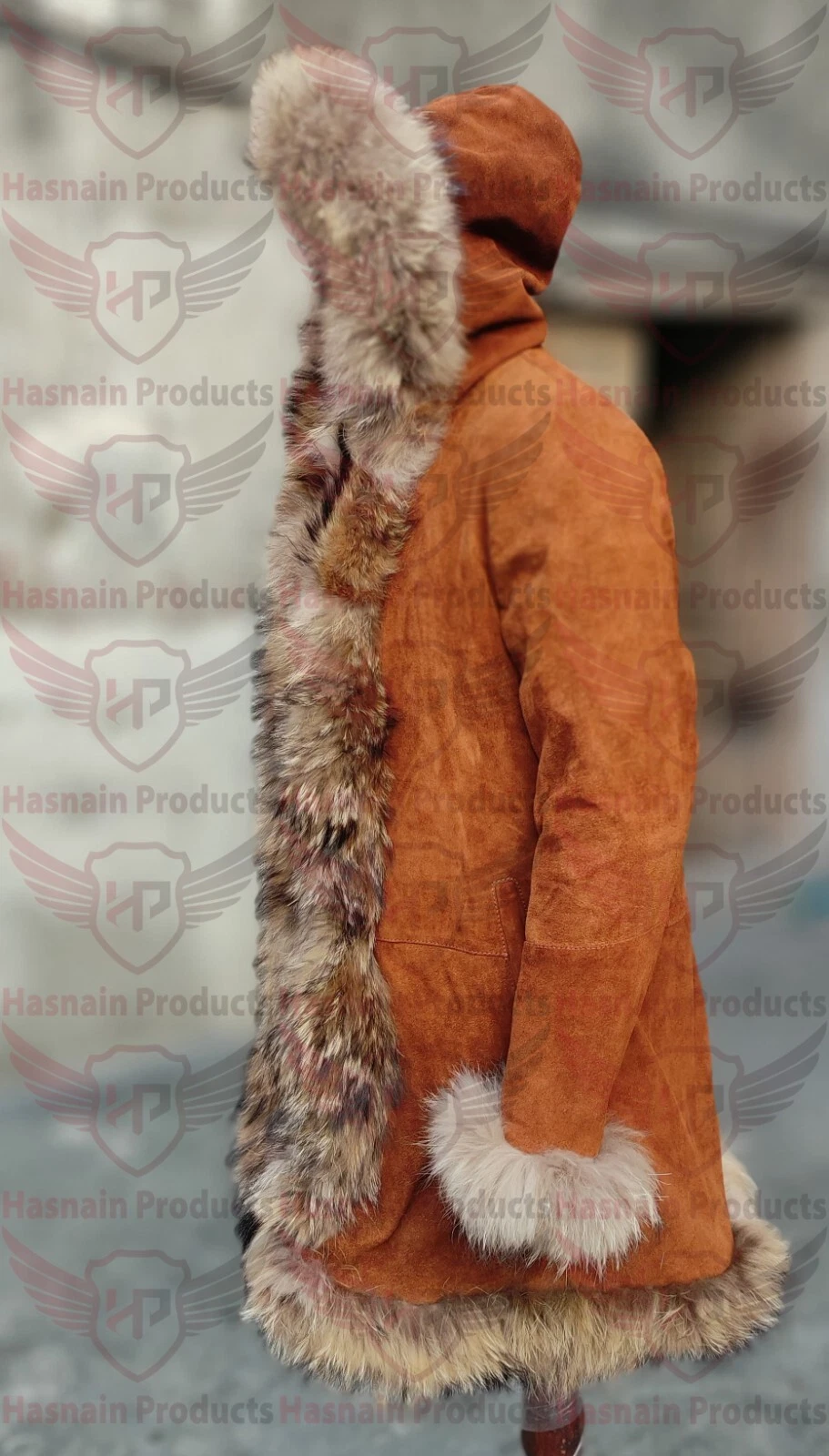 Genuine leather Suede penny lane long coat for women Fur outerwear gift for wife - product detail image 5