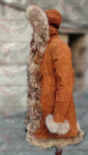 Genuine leather Suede penny lane long coat for women Fur outerwear gift for wife image 5