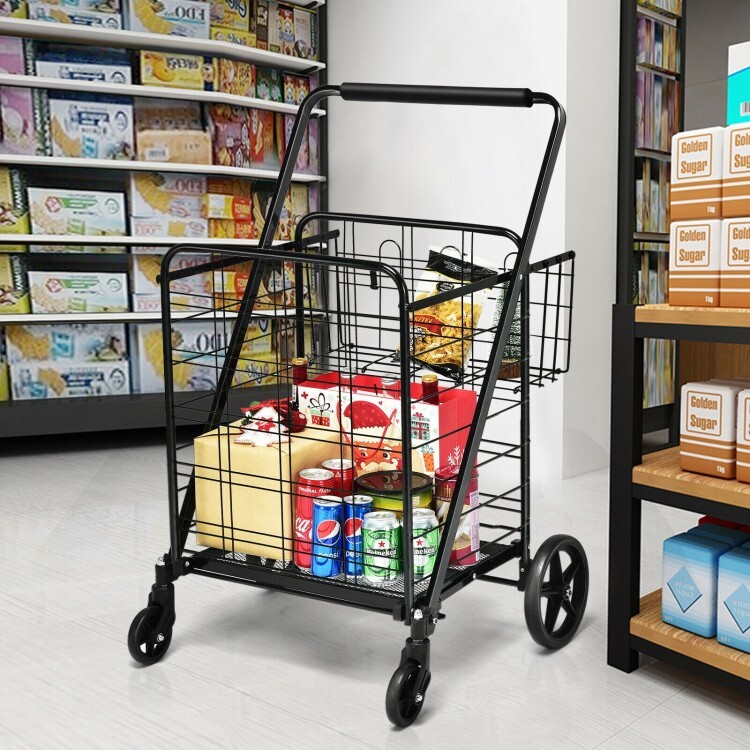 Giantex Foldable Shopping Cart With Removable Bag - Heavy Duty Grocery Trolley With Wheels For Apartment & Travel