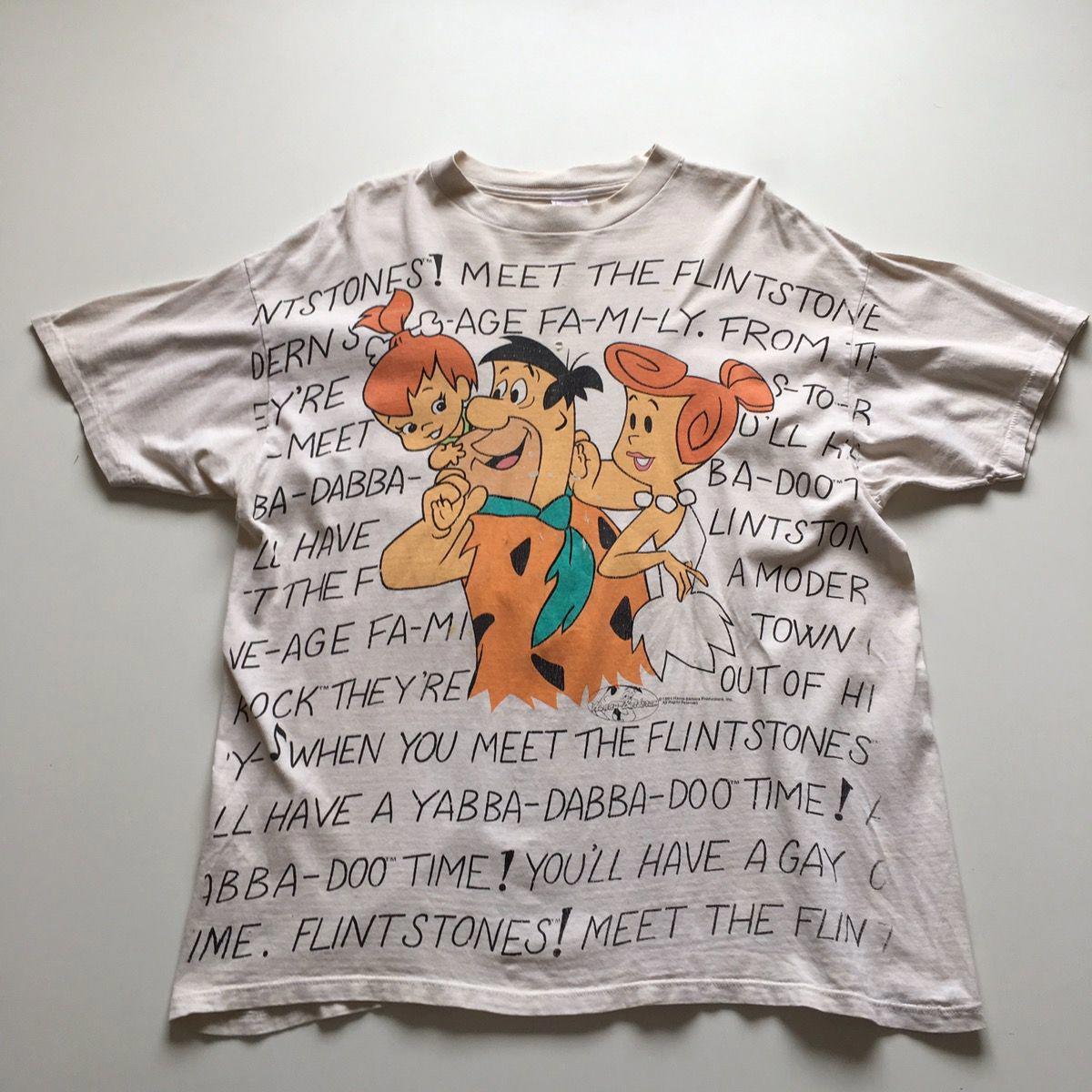 Vintage 90s The Flintstones All Over Print Cartoon Graphic T Shirt 