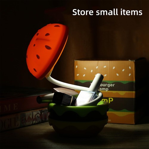 Small Table Lamp Hamburger Night Light Cute Rechargeable Led Desk Lamp With Dimm - Picture 5 of 9