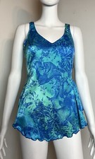 Robby Len Swimsuit Vintage Bathing One Piece Blue Tropical Floral Women  s 14