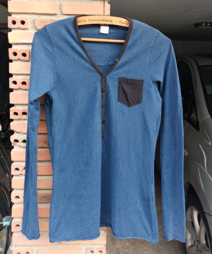Ksubi Blue Black Striped V Neck Half Button Long Sleeve Shirt L
