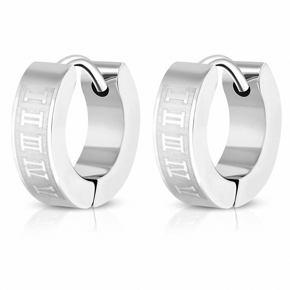 4mm Stainless Steel Roman Numeral Huggie Earrings Pair