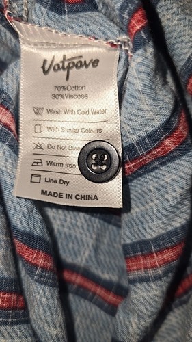 Vatpave Button Up Shirt Mens 3XL Blue Red Vertical Stripe Short Sleeve Viscose - Picture 7 of 8