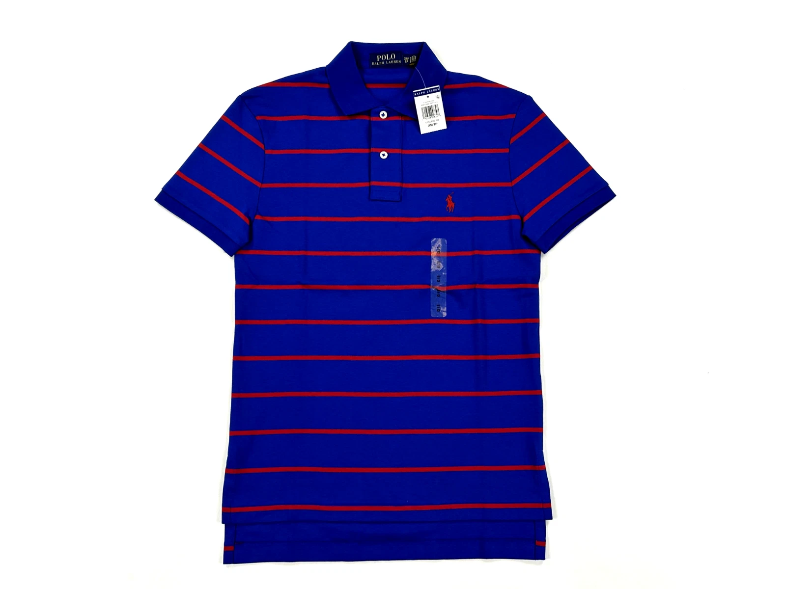 Polo Ralph Lauren Soft Touch Striped Polo Shirt - Blue w/ Red - Size: X-Small
