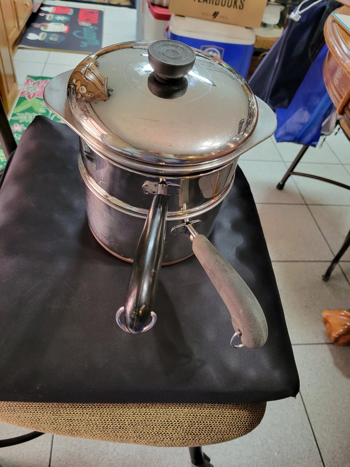 Revere Ware 1982 3 Qt Stainless w Copper Bottom Pot Insert Stainer & Lid 4 pc