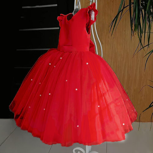 Red Elegant Princess Dresses Kids Events Prom Costume Birthday Party Tulle Tutu - Picture 1 of 27