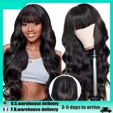 Body Wave Human Hair Wigs Bangs Full Machine Made Scalp Top 180% Brazilian Remy