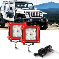 AUXBEAM 3"Inch LED Cube Pods Work Light Bar Spot Car Driving Fog Lamp Red Frame