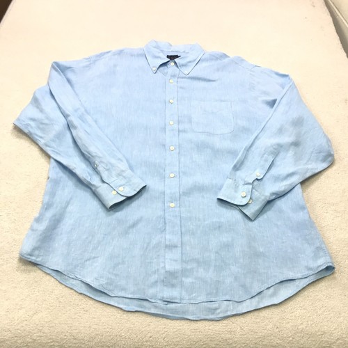 Brooks Brothers 346 Shirt Mens XL Blue 100% Linen Long Sleeves Casual Button Up