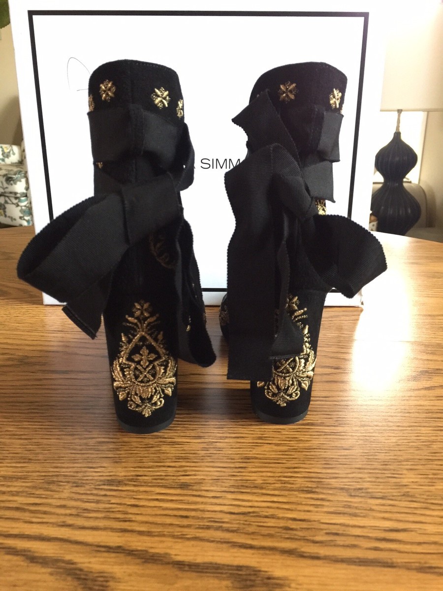 Escarpins Tabitha Simmons Daim Noir Bride Cheville Cristaux - Taille 41, Neuf Avec Boîte