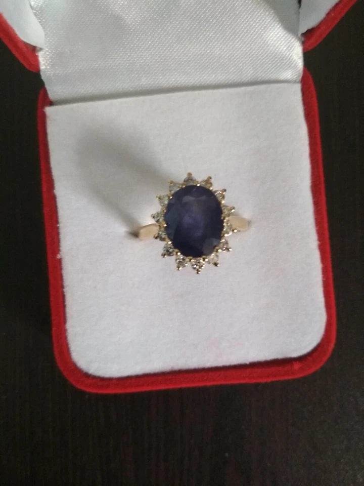 5.70 Ct Oval Cut Natural Sapphire Diamond Engagement Ring 14K Yellow Gold Size 8 - Image 3 of 4