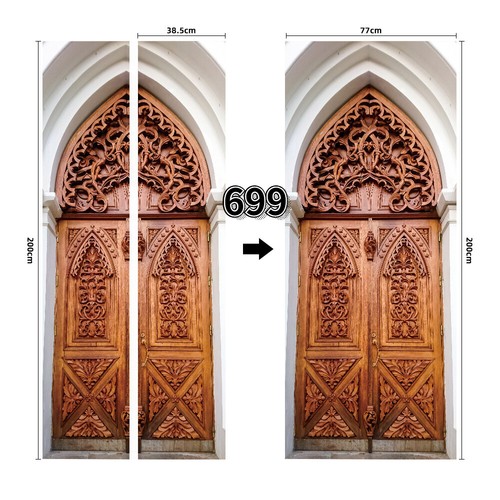 Retro Faux Wooden Door Sticker Mural Self-Adhesive Wallpaper Decal Home Decor - Picture 15 of 20