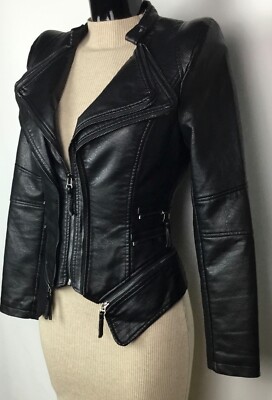 DAMEN BIKERJACKE LEDEROPTIK ÜBERGANG LEDERJACKE BIKER STYLE