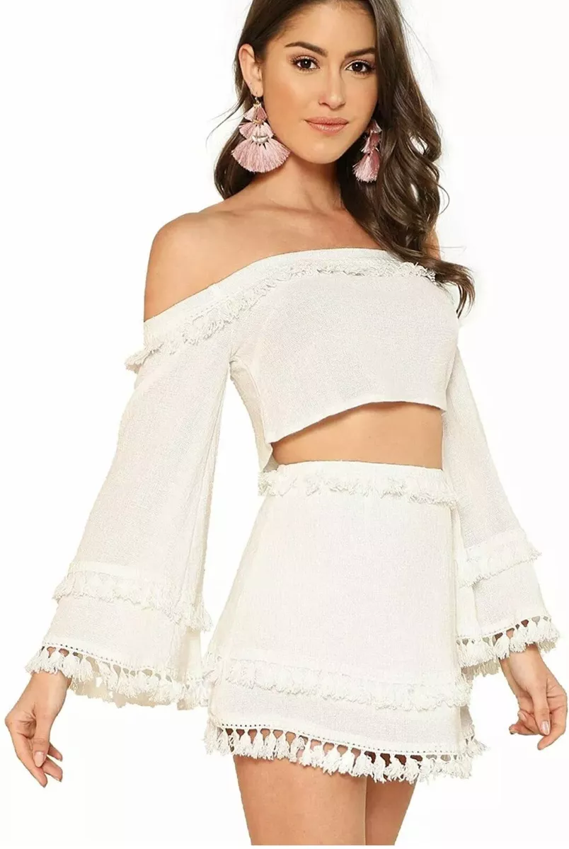 White tassel 2 piece deals set