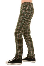 Men's Vintage Retro Mod Plaid Green Tartan Slim Skinny Fitting Trousers (JM1771)