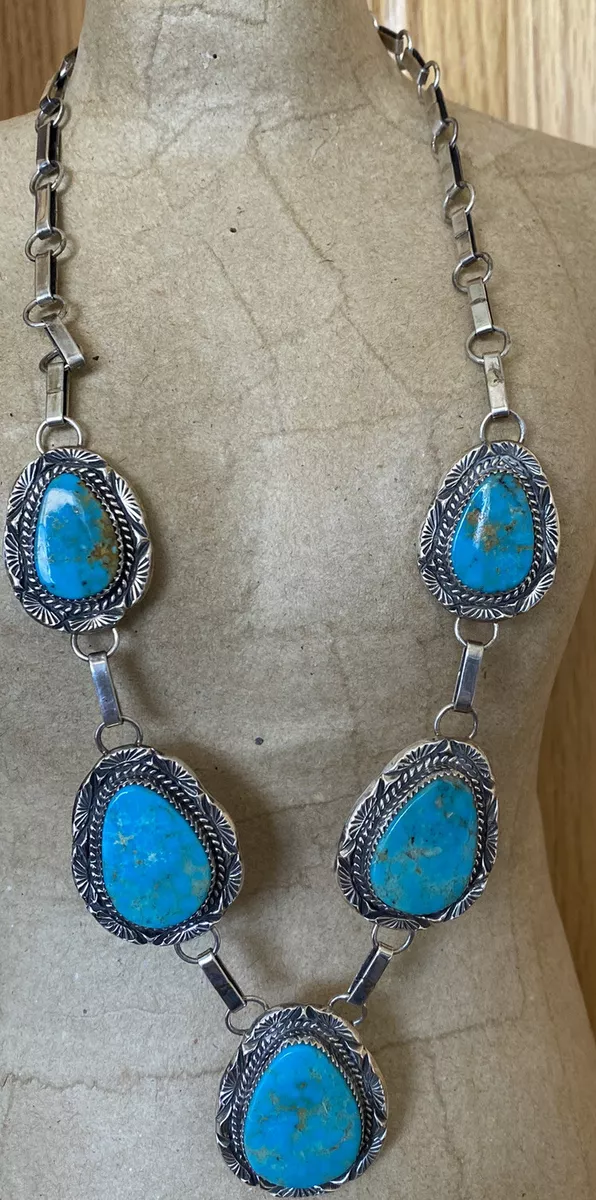 Signed Navajo Sterling Silver Royston Turquoise Necklace