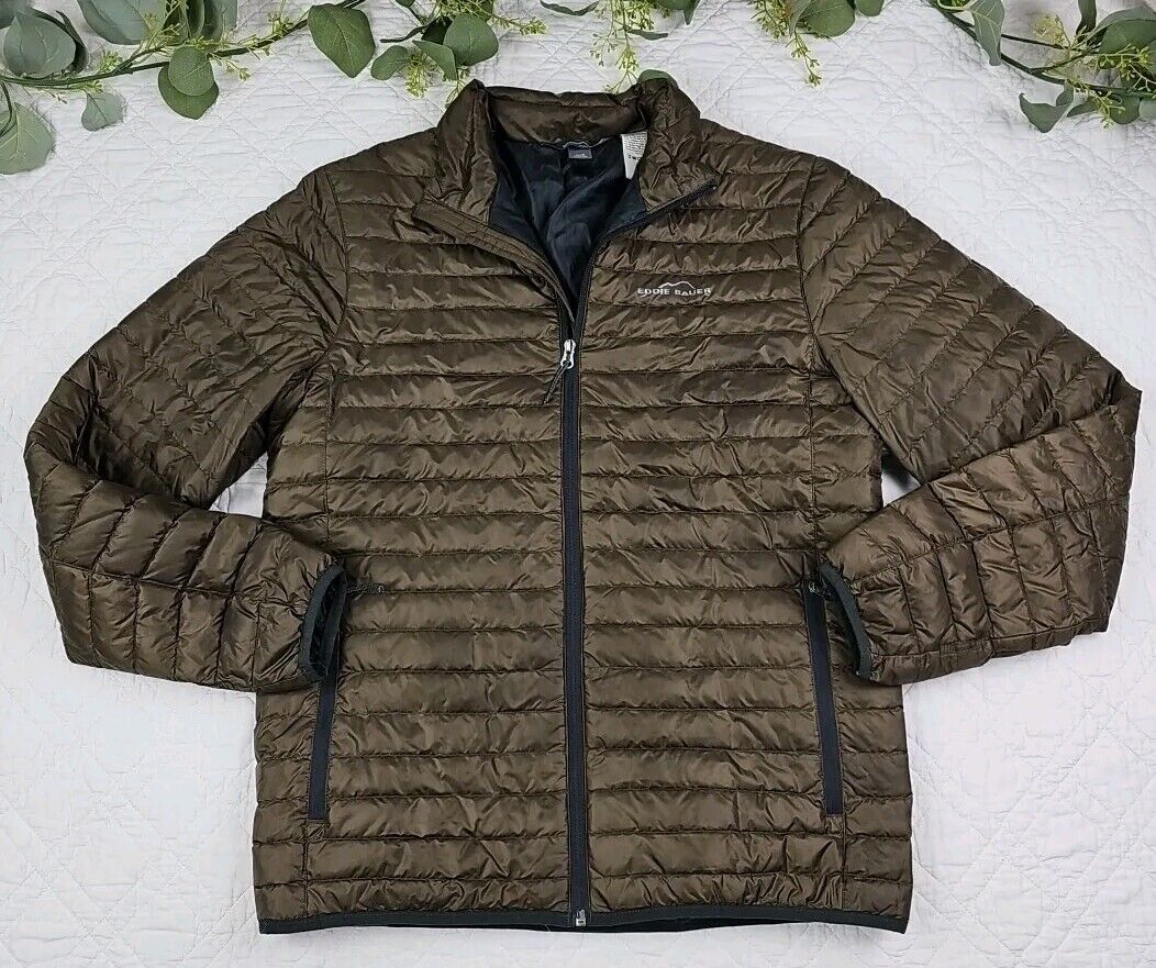 Eddie Bauer Men's Light Puffer Brown Goose Down Size S Full Eddie Bauer Men's Light Puffer Brown Goose Down Size S Full