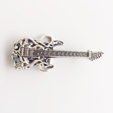 Vintage Silver Plated Tattoo Skull Guitar Music Belt Buckle Gurtelschnalle