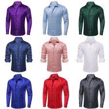 Mens Dress Shirt Long Sleeve Red Blue Paisley Casual Button Down Shirts S-4XL