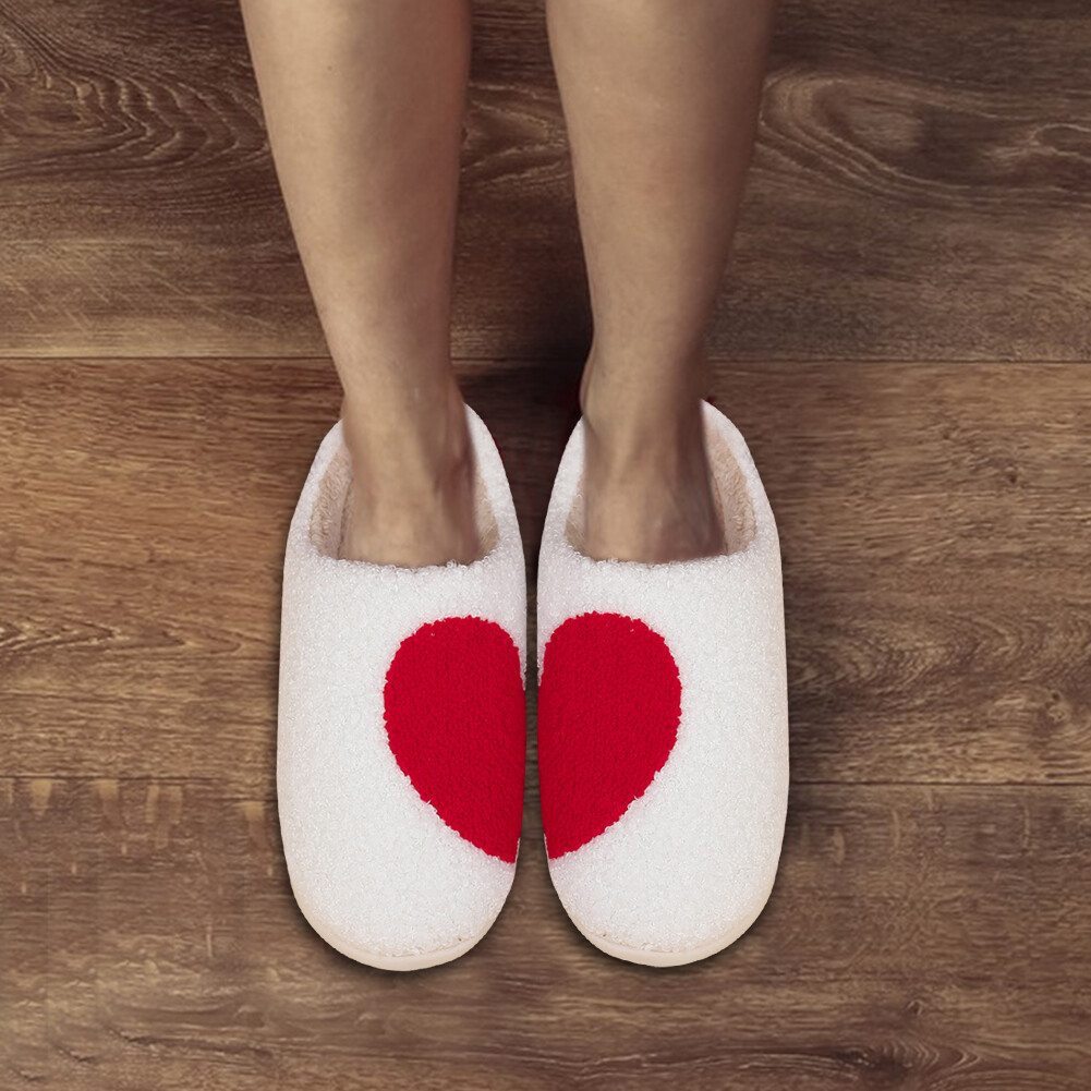 APL Heart Flat Thermal Slippers Soft Soft Furry Slippers Comfortable for Home Indoor