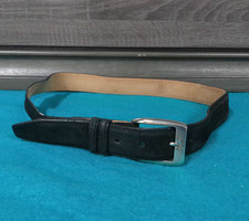 Vintage Black Leather Belt Size 32 USA Made Silver Buckle