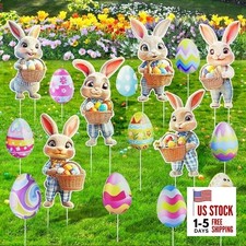 16 PCS Easter Bunny Decorations Outdoor, Easter Yard Signs Bunny and Eggs with