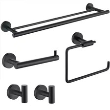 Wall Mounted 5-Piece Bath Hardware Set Double Towel Bar Set Towel Ring Set with
