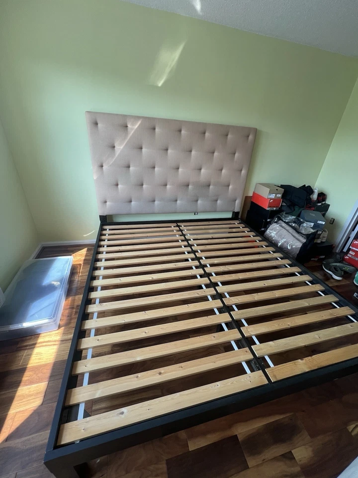 California King Tufted Headboard W/ Bed Frame (West Elm) - Image 2 of 4