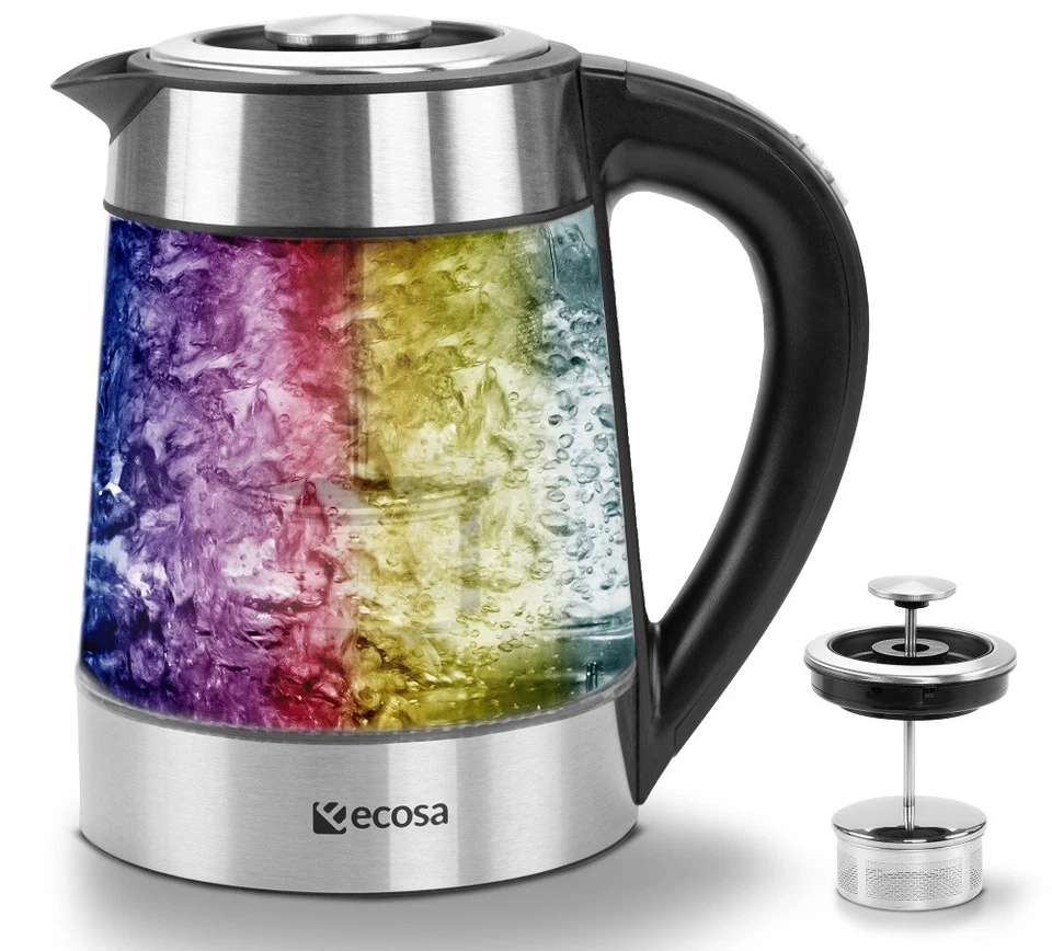ECOSA Edelstahl Glas Wasserkocher mit Temperaturwahl LED Beleuchtung und Teesieb