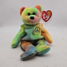 Ty Beanie Baby Peace Bear 1996 - Multicolor PVC New With Tags MINT