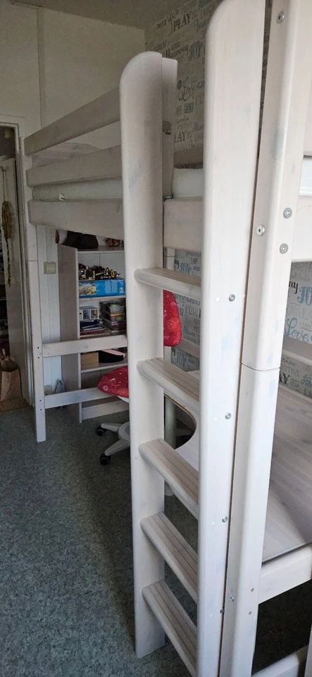 Kinder-/Jugend-Hochbett PIRAT, 90x200 cm, weiß, Massivholz, mit Schreibtisch - Bild 4 von 4