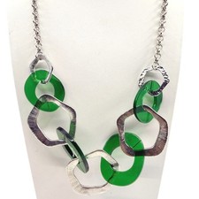 Vintage Paparazzi Urban Circus Green Acrylic Silver Tone Textured Link Statement
