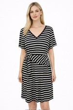 Tommy Bahama Striped V-Neck Dress Sonoran Knit Twist Waist Midi Nautical Size XL