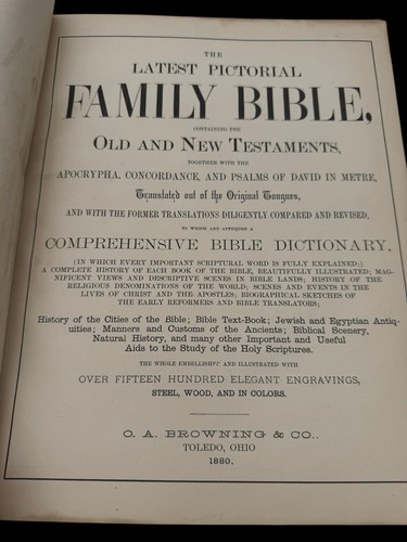 ANTIQUE 1880 Family HOLY BIBLE Sculpted Leather Over 1500 Engravings Dictionary - Picture 11 of 24