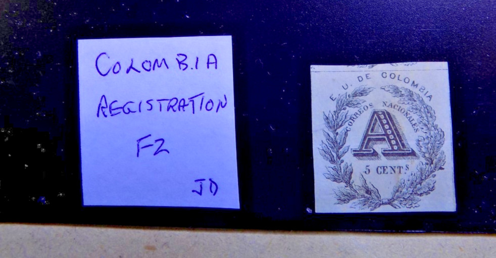 COLOMBIA F2 registration stamp - signed JD