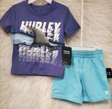 2 PIECE HURLEY TODDLER BOY'S SHARK T-SHIRT  SHORTS SET, SZ 2T