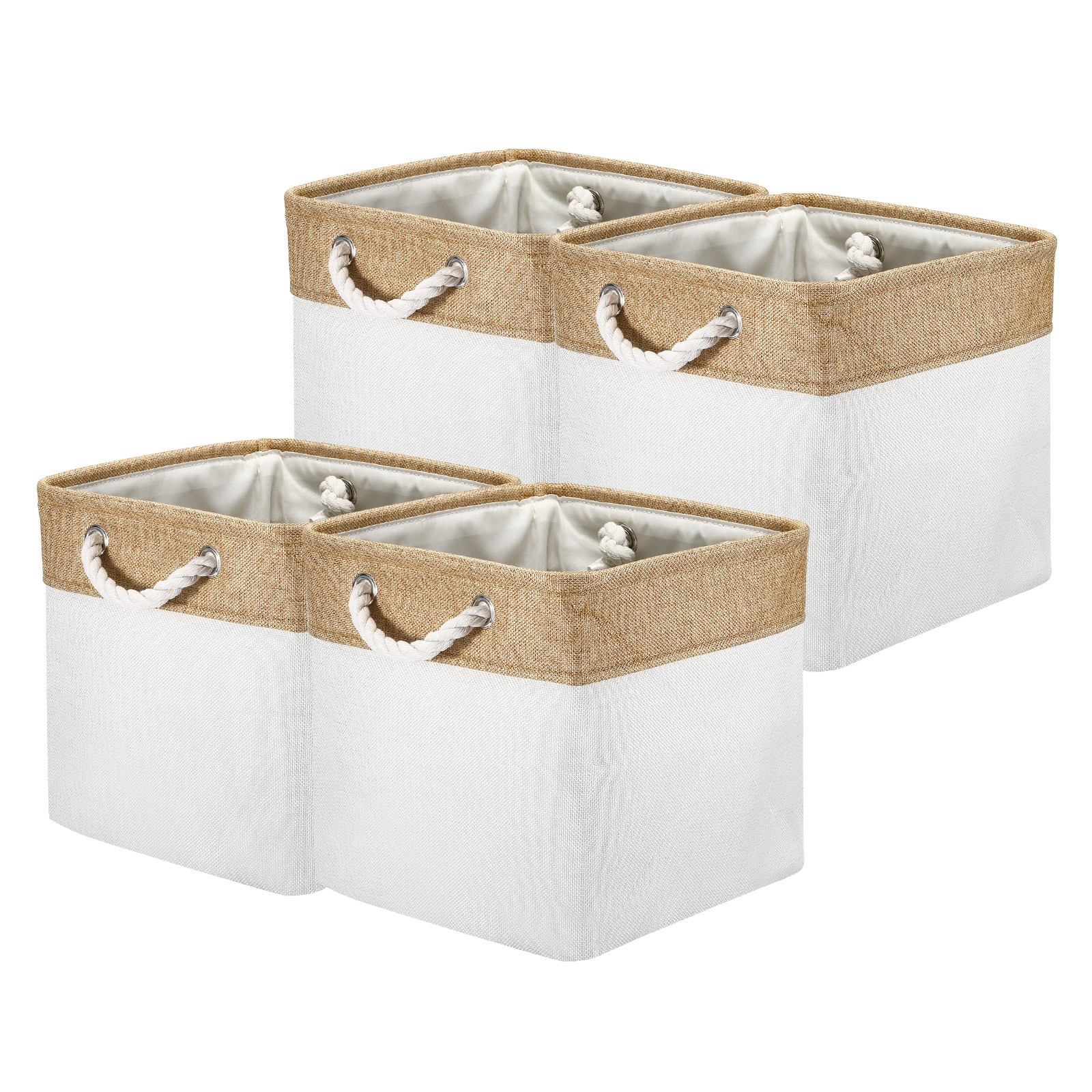 Storage Baskets Fabric Collapsible Cube Baskets, 4Pack, Khaki/White-image