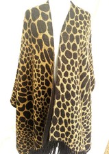 Black  Tan Knit Reversible Cape with Black Fringe Very Large  Versatile