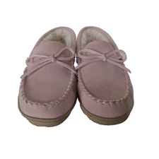My Slippers MyPillow Pink Suede Faux Fur Lined Moccasin Slippers Women's Size 9