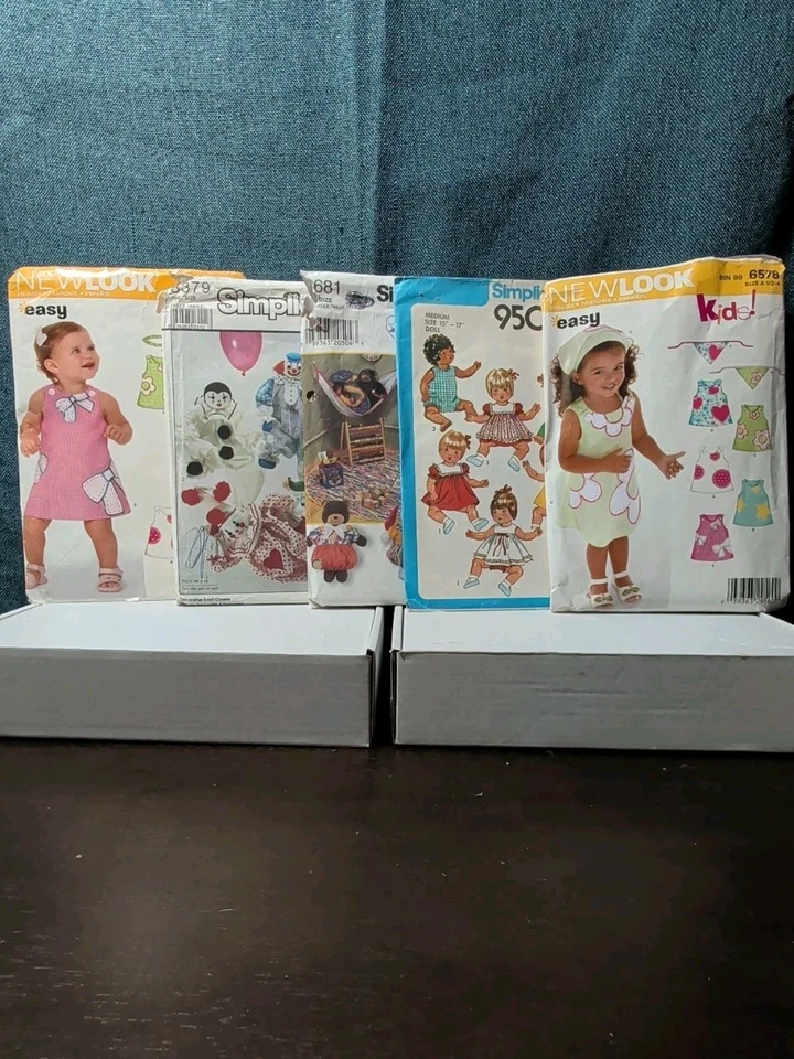 VTG 5 Simplicity Sewing Patterns Doll Clothes, Clowns, Baby & Toddler Dress Cut - Image 3 of 4
