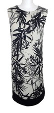 Wallis Leaf Print Sleeveless Shift Dress Size 18 Black White Holiday Summer 